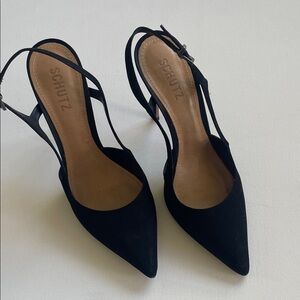 SCHUTZ Black Pointed Slingback Heels